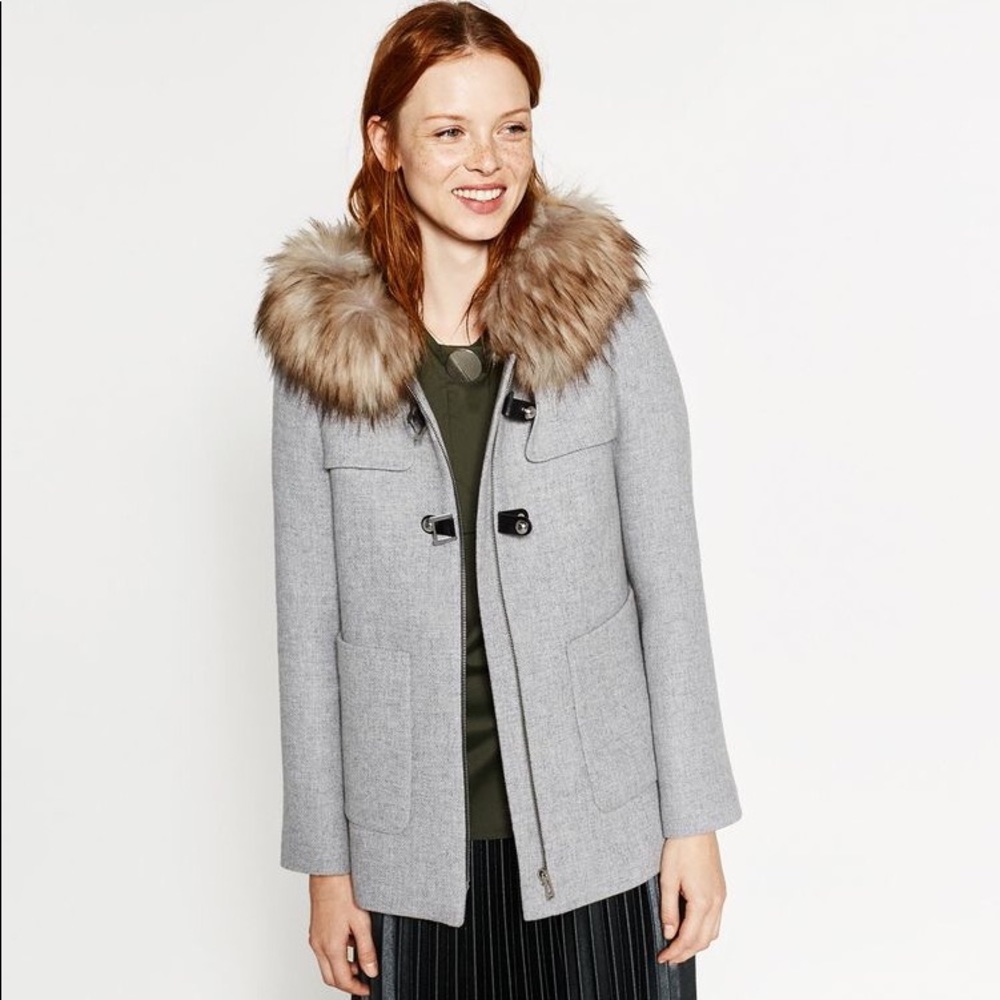 Wool Blend Hooded Duffle Coat Small